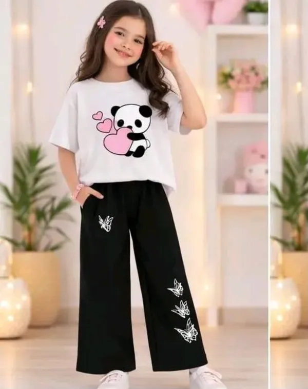 White_Casual_T-Shirt_And_Black_Wide_Leg_Pants_Set_for_Girls