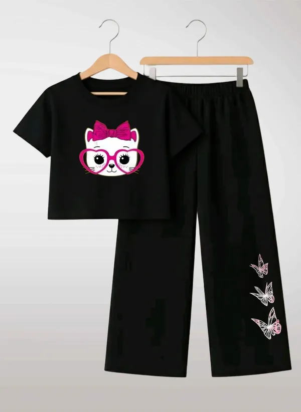 Pink_Printed_T-Shirt_And_Black_Pants_Set_For_Girls