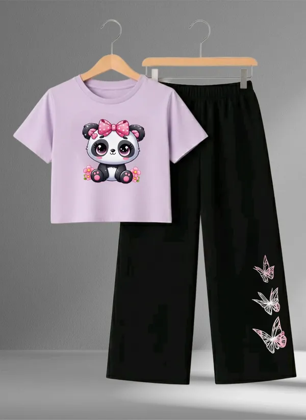 Lavender_Panda_Print_T-Shirt_And_Pants_Set_for_Girls
