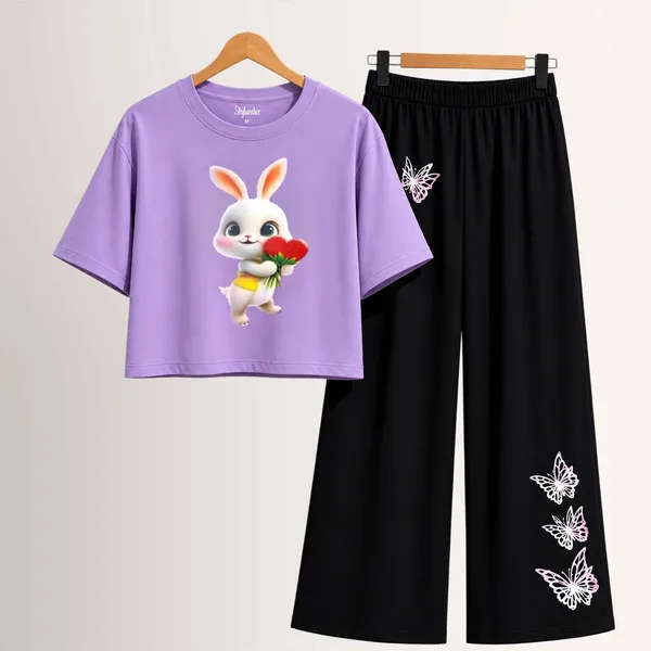 Purple_Printed_Crop_Top_And_Black_Wide_Leg_Pants_Set_For_Girls