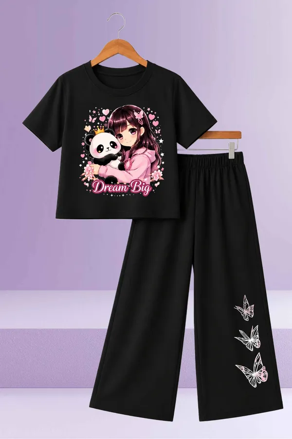 White_And_Black_Printed_T-Shirt_And_Wide_Leg_Pants_Set_for_girl