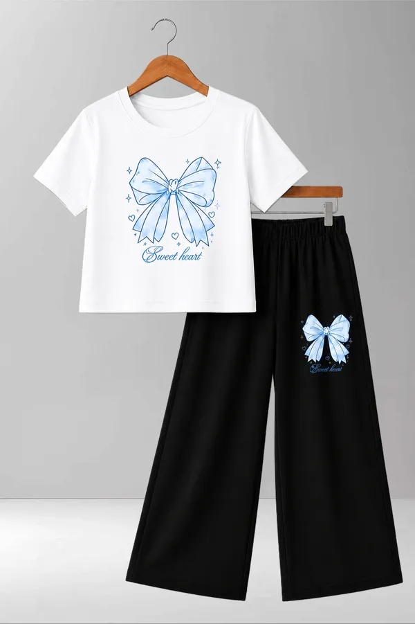 White_And_Black_Printed_T-Shirt_And_Wide_Leg_Pants_Set_for_girl