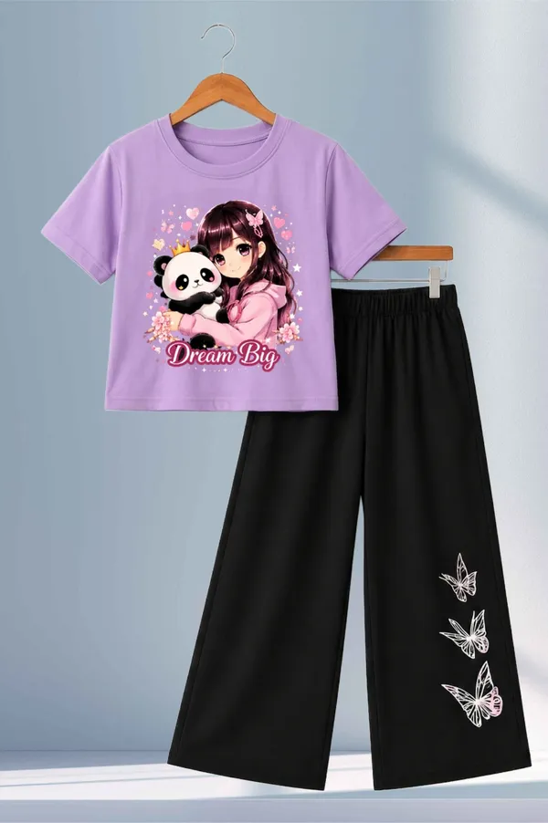 White_And_Black_Printed_T-Shirt_And_Wide_Leg_Pants_Set_for_girl