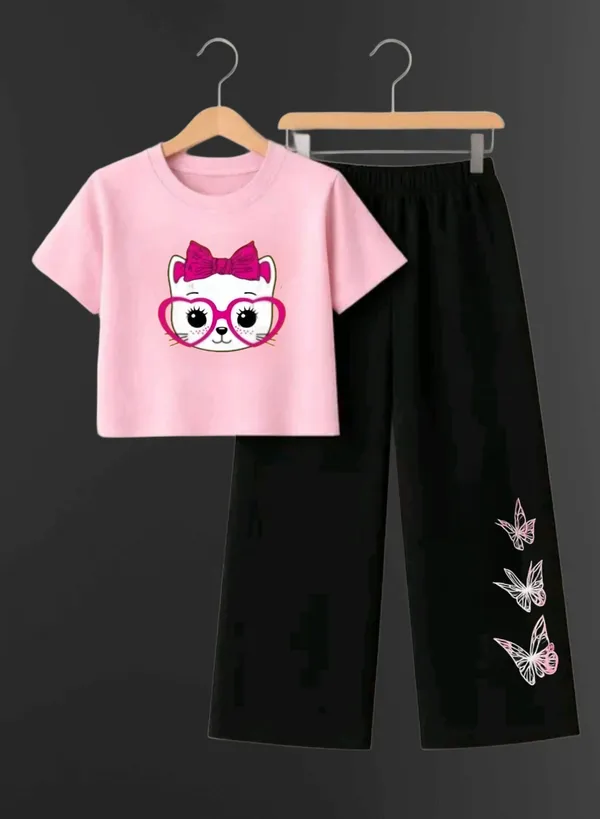 Pink_Printed_T-Shirt_And_Black_Pants_Set_For_Girls