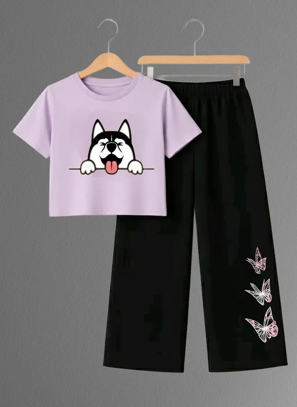 Pink_Printed_T-Shirt_And_Black_Pants_Set_For_Girls