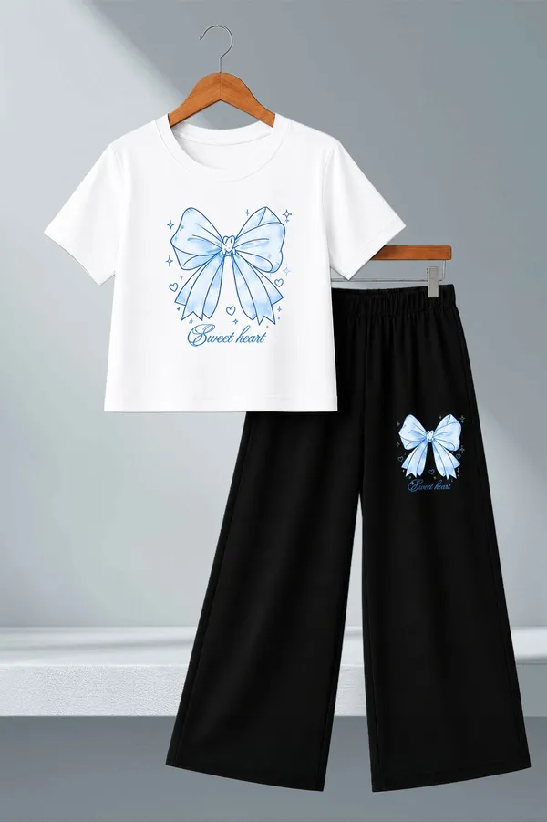 White_And_Black_Printed_T-Shirt_And_Wide_Leg_Pants_Set_for_girl