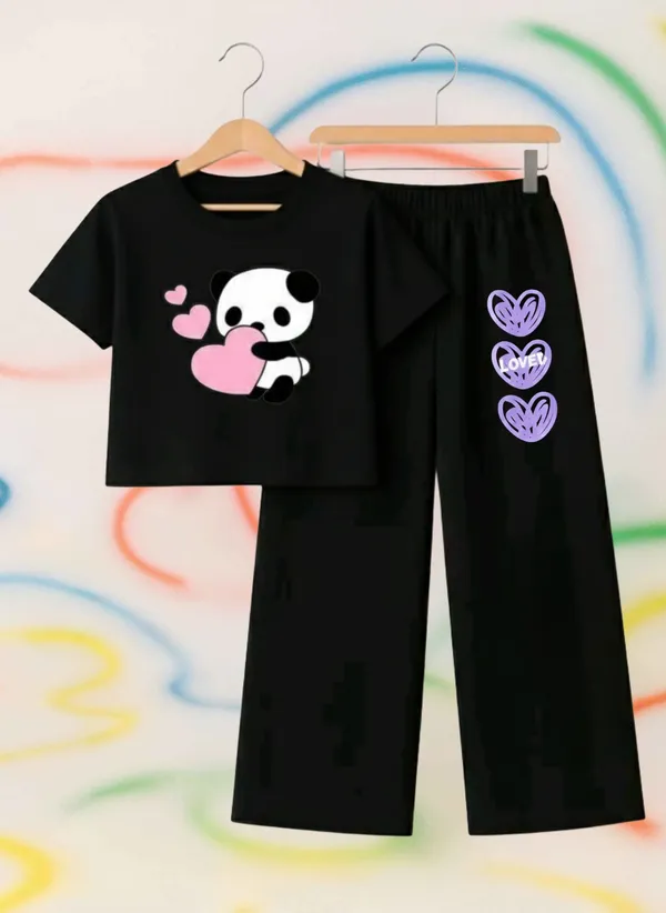 Lavender_Graphic_T-Shirt_And_Black_Pants_Set_For_Girls