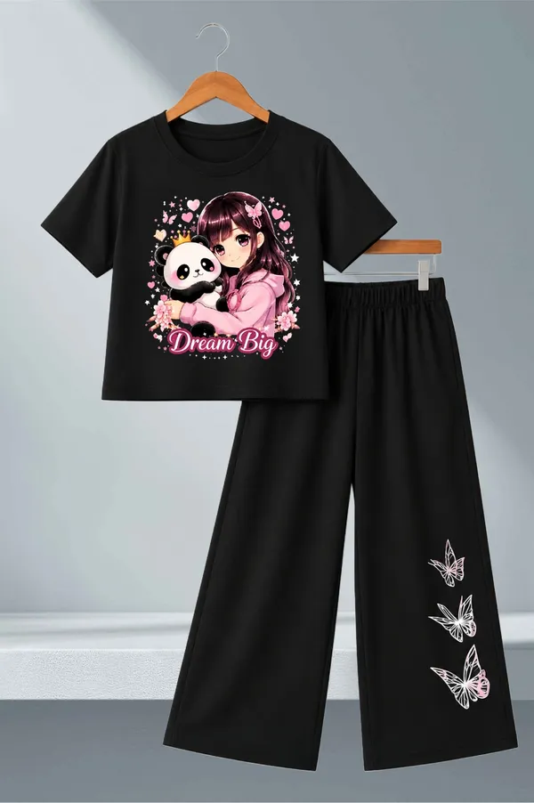 White_And_Black_Printed_T-Shirt_And_Wide_Leg_Pants_Set_for_girl