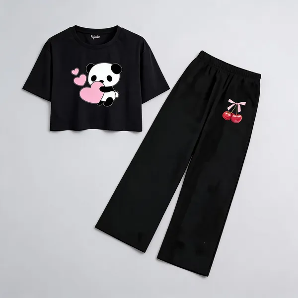 Black_Cotton_Relaxed_Panda_Print_Crop_Top_And_Wide_Leg_Co_Ord_Set_For_Girls