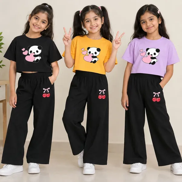 Girls_Stylish_Panda_Print_Crop_Top_with_Wide_Leg_Pants_/_Palazzo_3_Combo_Set