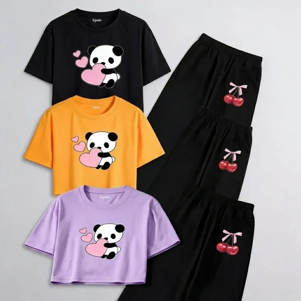 Girls_Stylish_Panda_Print_Crop_Top_with_Wide_Leg_Pants_/_Palazzo_3_Combo_Set
