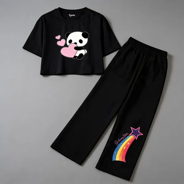 Black_Cotton_Relaxed_Printed_Crop_Top_And_Straight_Pants_Co_Ord_Set_For_Girls