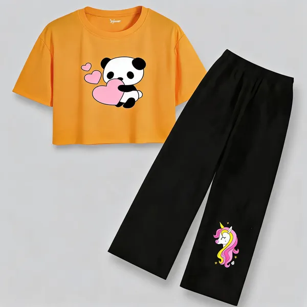 Orange_Cotton_Relaxed_Panda_Print_T-Shirt_And_Straight_Pants_Co_Ord_Set_For_Girls