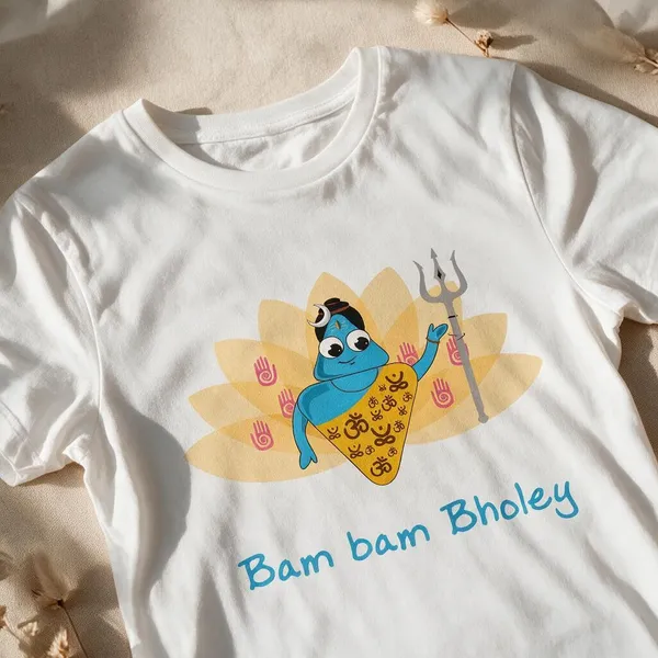 White_Cotton_Round_Neck_Bam_Bam_Bholey_T-Shirt_For_Unisex