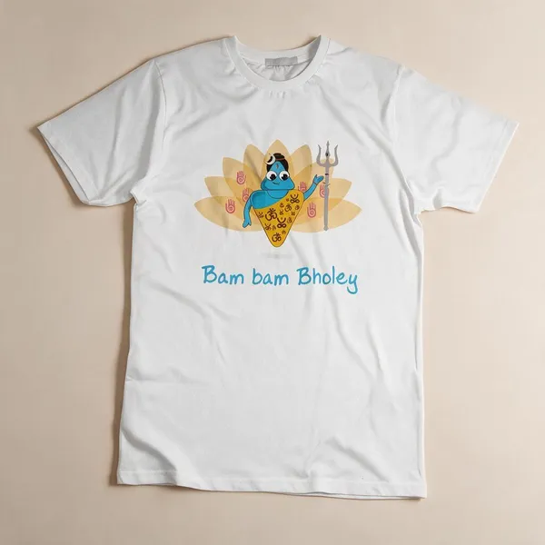 White_Cotton_Round_Neck_Bam_Bam_Bholey_T-Shirt_For_Unisex