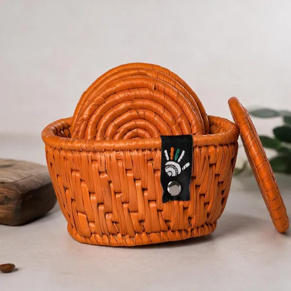 Grass_Fiber_Tangerine_Round_Coaster
