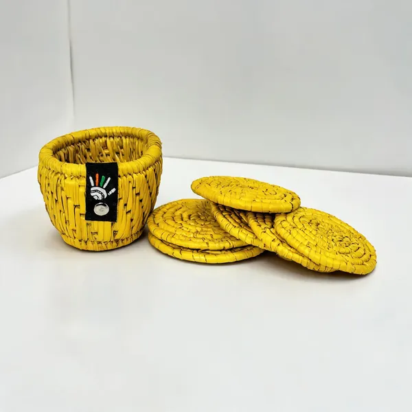 Grass_Fiber_Handcrafted_Canary_Yellow_Coaster