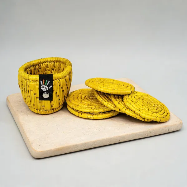 Grass_Fiber_Handcrafted_Canary_Yellow_Coaster