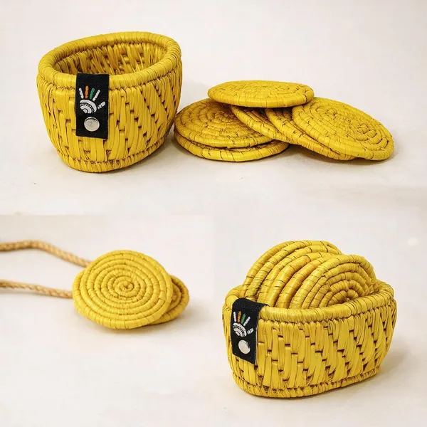 Grass_Fiber_Handcrafted_Canary_Yellow_Coaster