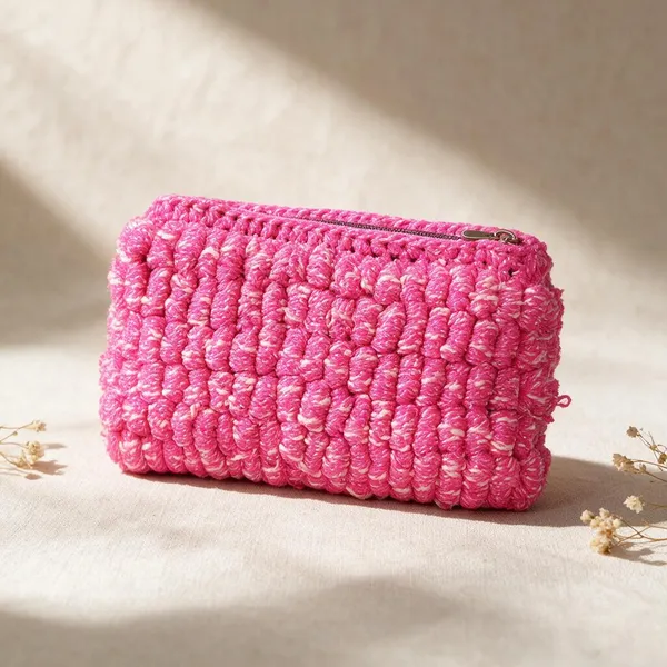 Salmon_Pink_Crochet_All_Purpose_Pouch_For_Unisex