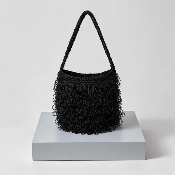 Midnight_Black_Crochet_Frilled_Satchel_Bag_For_Women