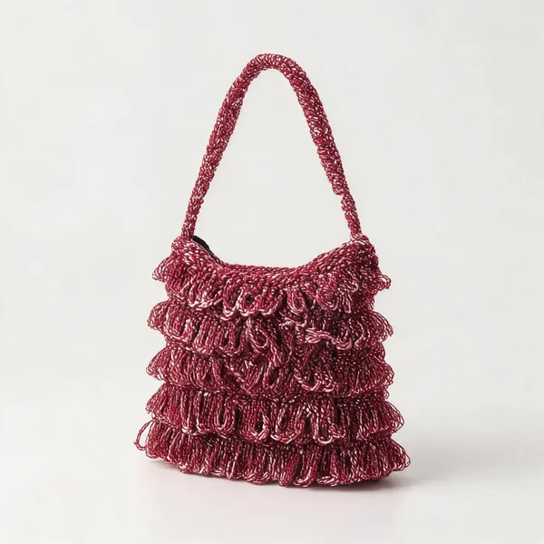 Burgundy_Crochet_Frilled_Satchel_Bag_For_Women