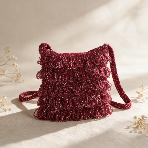 Burgundy_Crochet_Frilled_Satchel_Bag_For_Women