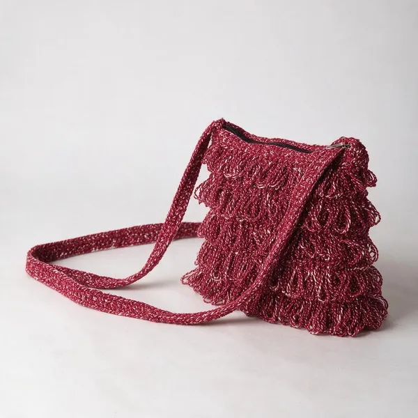 Burgundy_Crochet_Frilled_Satchel_Bag_For_Women