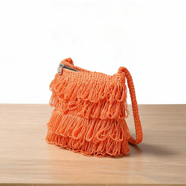 Orange_Crochet_Frilled_Satchel_Bag_For_Women