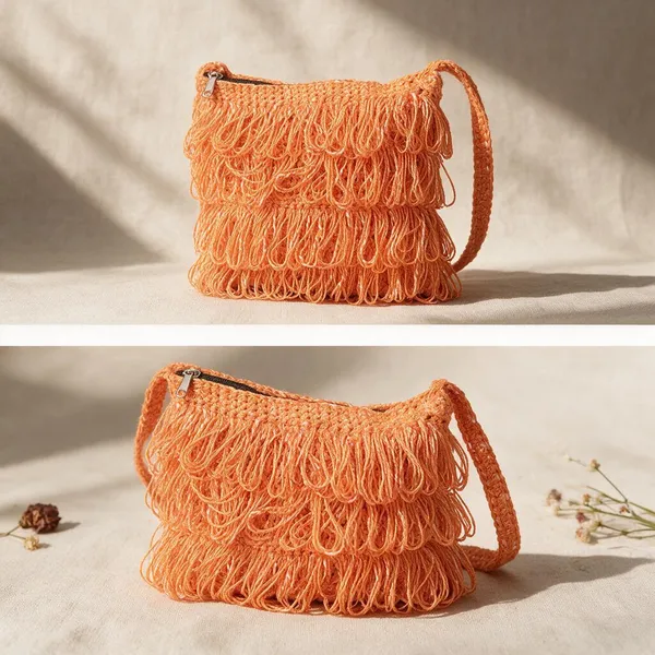 Orange_Crochet_Frilled_Satchel_Bag_For_Women