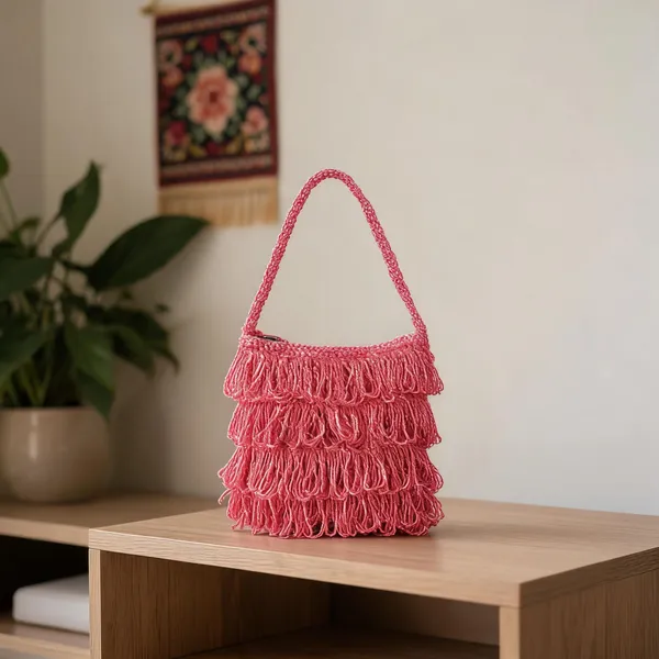 Salmon_Pink_Crochet_Frilled_Satchel_Bag_For_Women