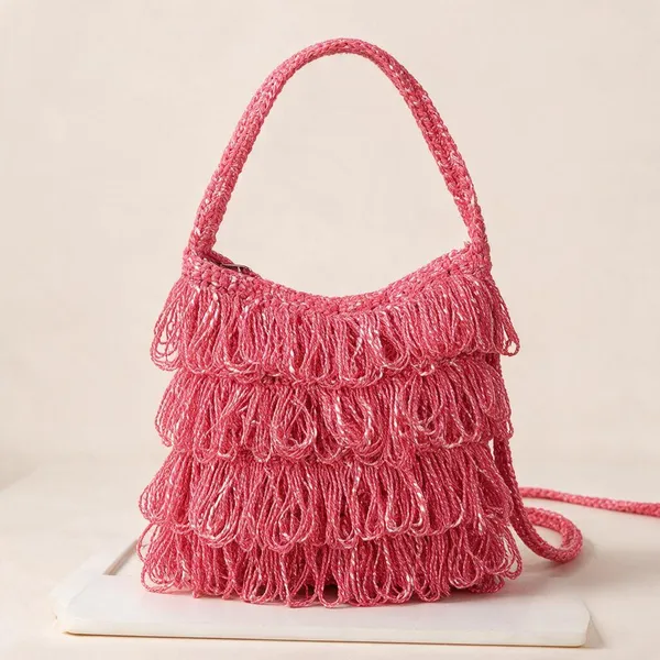 Salmon_Pink_Crochet_Frilled_Satchel_Bag_For_Women