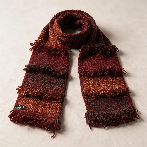 Mahogany_Acro_Wool_Crochet_Frilled_Scarf_For_Unisex
