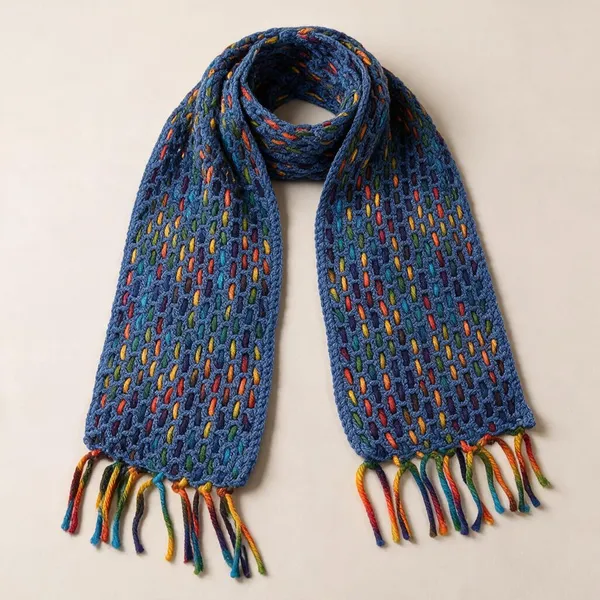 Blue_Acrylic_Wool_Handcrafted_Weave_Scarf_For_Unisex