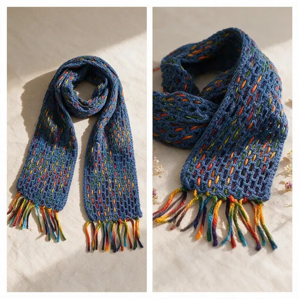 Blue_Acrylic_Wool_Handcrafted_Weave_Scarf_For_Unisex