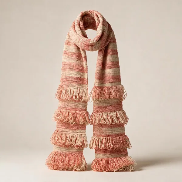 Peach_Yellow_Acrylic_Wool_Crochet_Frilled_Scarf_For_Unisex