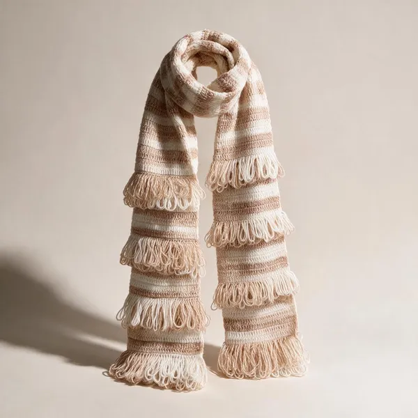 Wood_Cream_Acrylic_Wool_Crochet_Frilled_Scarf_For_Unisex
