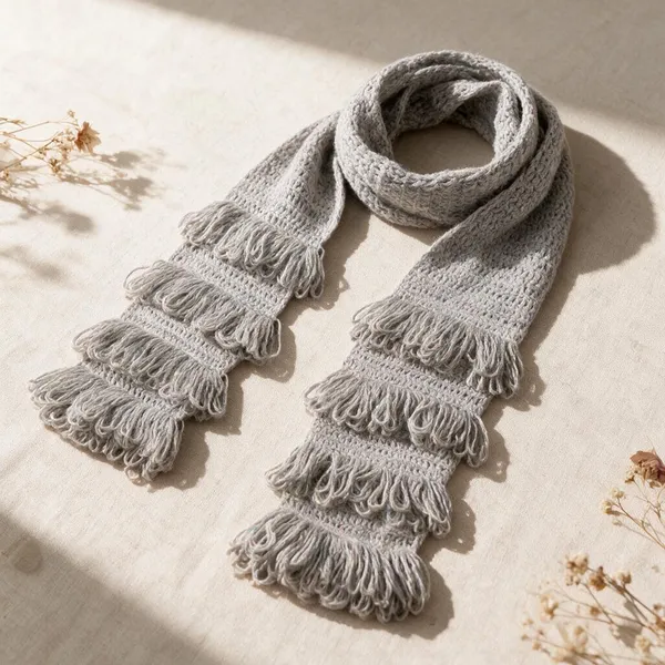 Grey_Acrylic_Wool_Crochet_Frilled_Scarf_For_Unisex