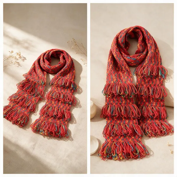 Crimson_Acro_Wool_Crochet_Frilled_Scarf_For_Men/Women