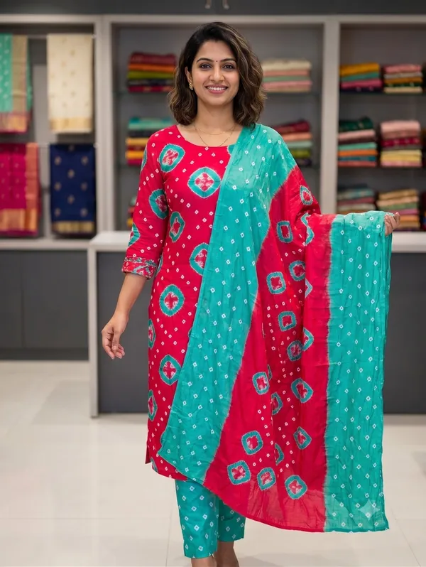 Coral_Peach_Amp_Sea_Green_Bandhani_Modal_Silk_Unstitched_3_Piece_Suit_Set_Festive_Amp_Summer_Ethnic_Churidar_Dress_Material_12
