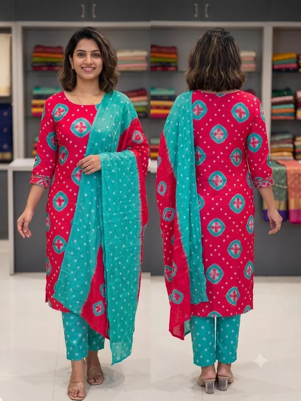 Coral_Peach_Amp_Sea_Green_Bandhani_Modal_Silk_Unstitched_3_Piece_Suit_Set_Festive_Amp_Summer_Ethnic_Churidar_Dress_Material_12