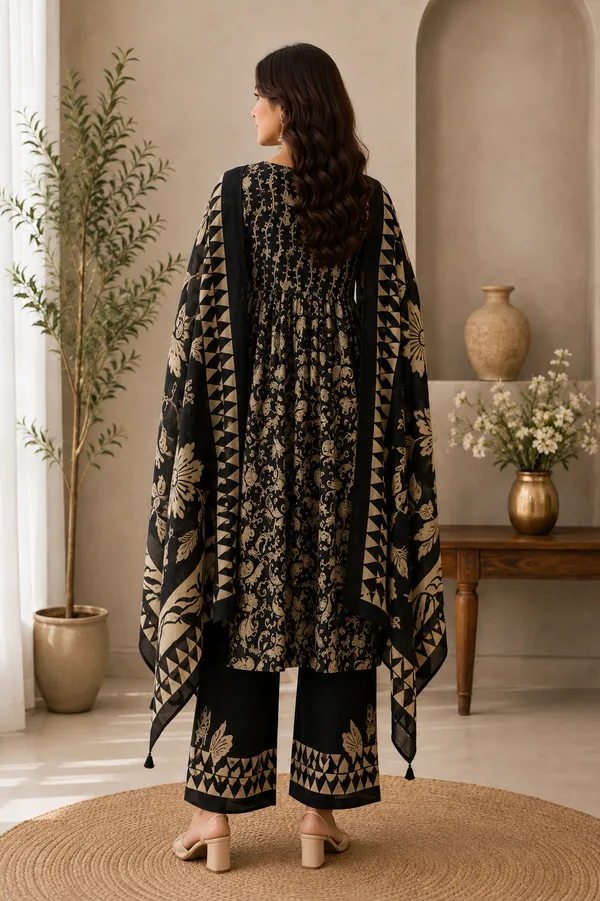 Midnight_Black_Block_Printed_Mulmul_Cotton_3_Piece_Suit_Set_With_Mirror_Work_Fsrd238