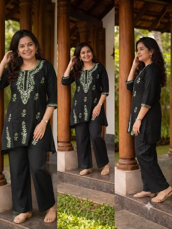 Black_Heavy_Rayon_Floral_Embroidered_Tunic_Co-Ord_Set_For_Women