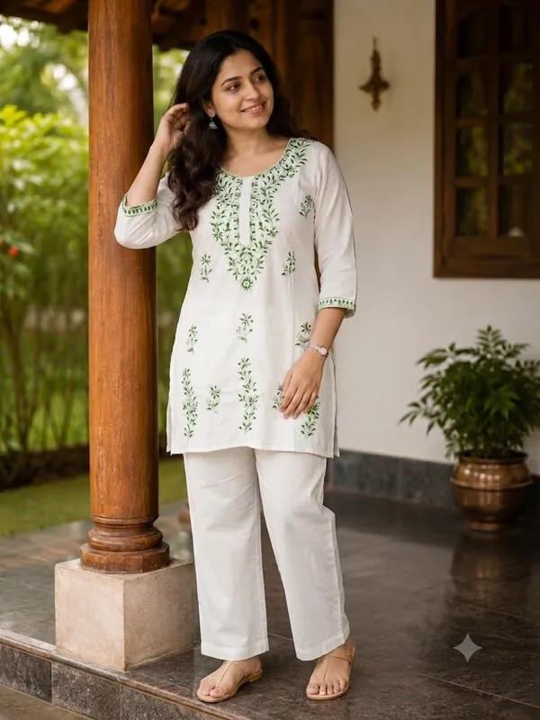 White_Heavy_Rayon_Embroidered_Tunic_Co-Ord_Set_For_Women