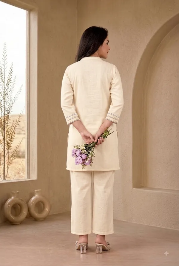 White_Linen_Floral_Embroidered_Tunic_Co-Ord_Set_For_Women