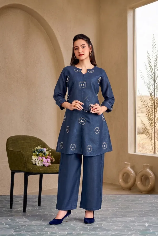 Blue_Linen_Cotton_Gold_Embroidered_Wide-Leg_Co-Ord_Set_For_Women