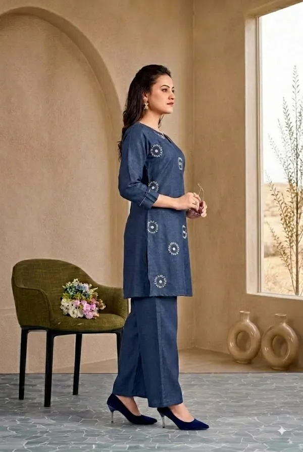 Blue_Linen_Cotton_Gold_Embroidered_Wide-Leg_Co-Ord_Set_For_Women