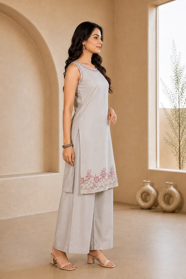 Grey_Suvi_Slub_Cotton_Embroidered_Sleeveless_Co-Ord_Set_For_Women
