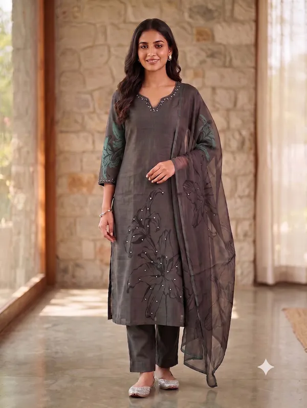 Brown_Linen_Cotton_Embellished_Kurti_Set_For_Women