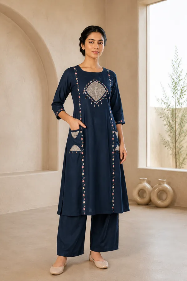 Royal_Blue_Suvi_Slub_Cotton_Embroidered_Co-Ord_Set_For_Women